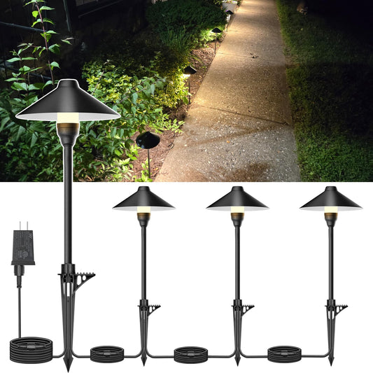 Neymlya Low Voltage Pathway Lights With Timer  Plug In Landscape Path Lights 4H/6H/8H Timing  3000K Led Landscape Lighting Ip65 Waterproof Etl Listed  Set Of 4 Lights Total 12W  Non-Hardwired