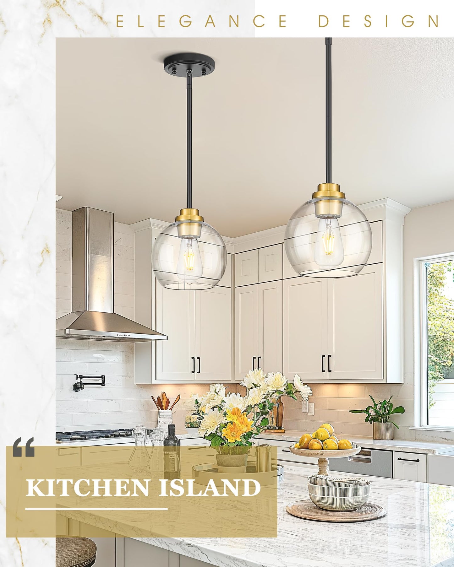Audickic Pendant Lights Kitchen Island 2 Pack  7 Black And Gold Hanging Lights Fixtures With Clear Glass Globe Shade  Modern Kitchen Island Lighting For Bathroom  Ad-22280-1P2-Kg