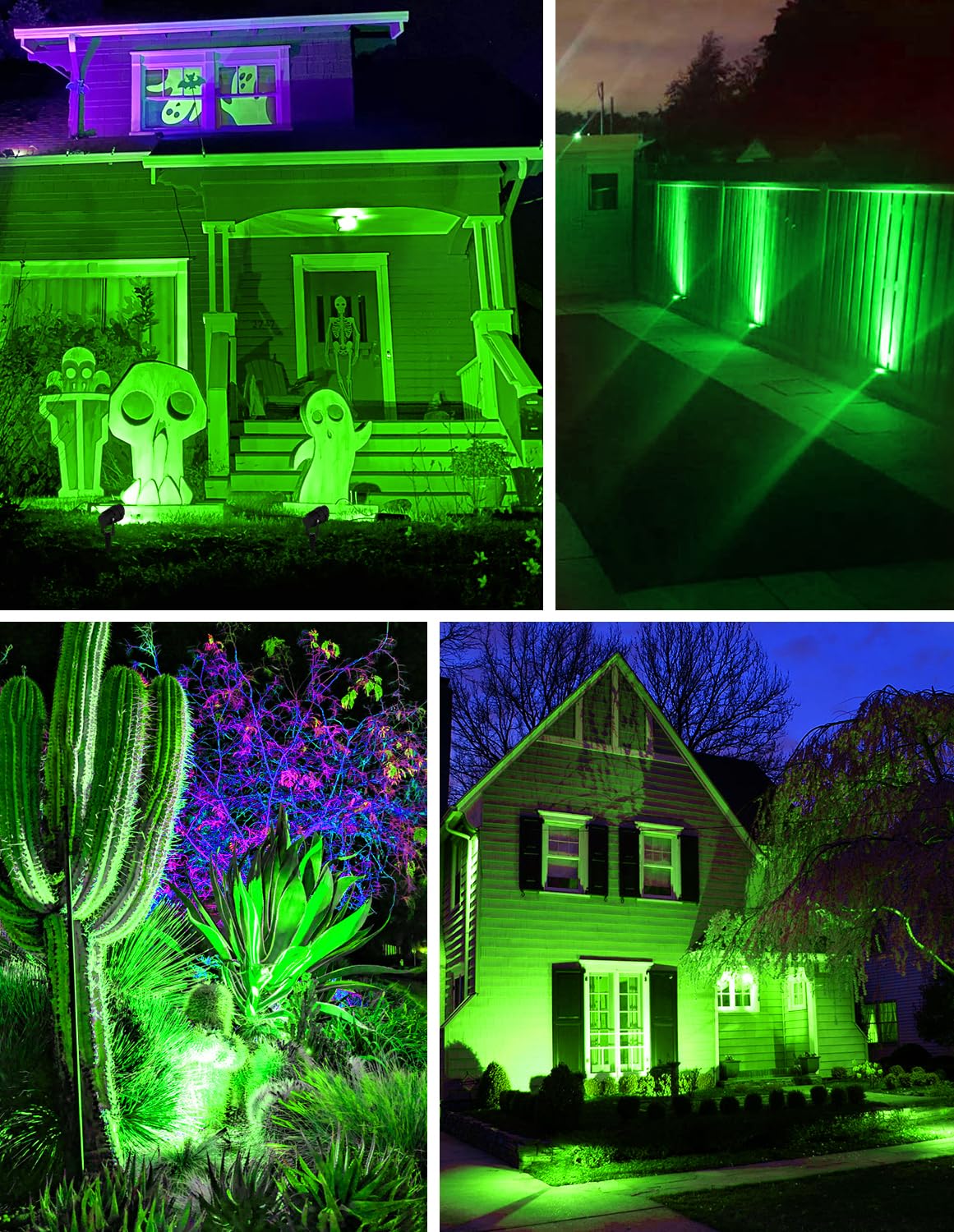 Crepow Christmas Green Landscape Lights Outdoor  14 Led Landscape Lighting With Us Plug  Ip65 Waterproof Spotlights For Tree Yard Garden Pathway St. Patrick S Day Halloween Decor 4 Pack