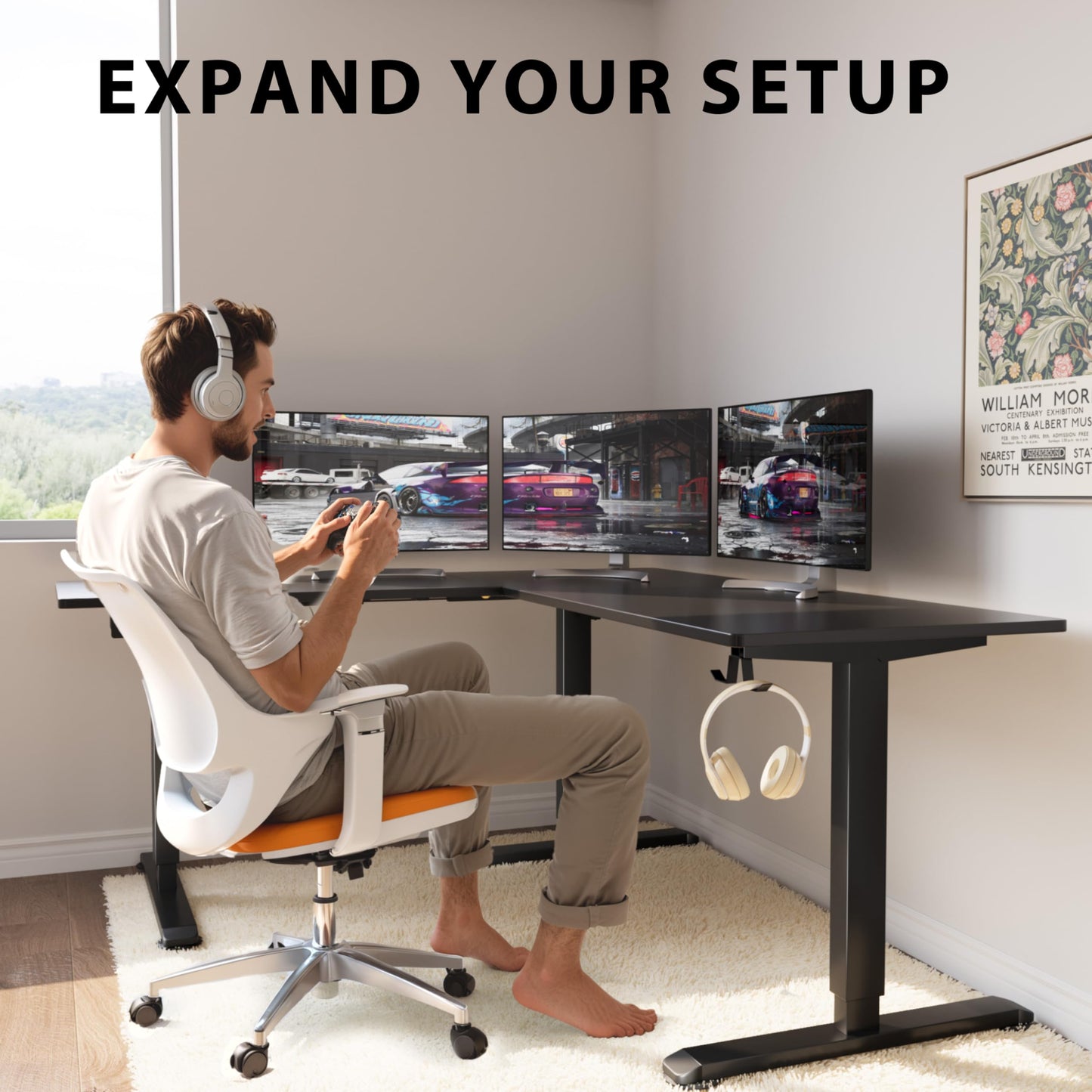 Shahoo L-Shaped Electric Standing Desk, 63 x 55 Inches Height Adjustable Coner Table, Home Office Computer Workstation, Black, 63 x 55 Inch