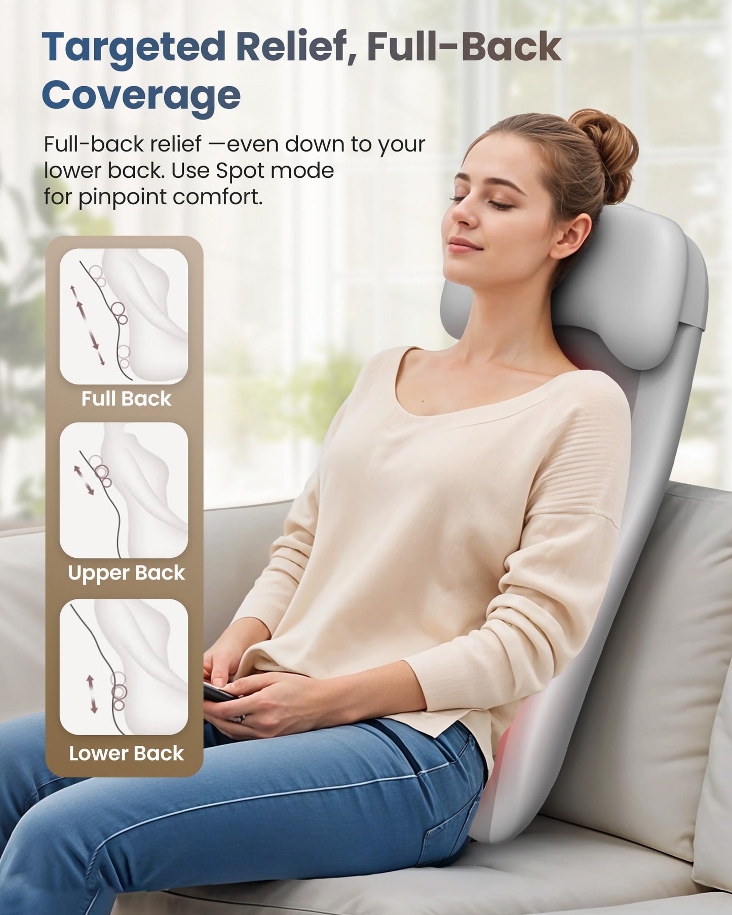COMFIER Cordless Back Massage Chair Pad with Multi Functions, 2D/3D/Mix Shiatsu Neck and Back Massager with Heat, Chair Massager for Home Office Indoor/Outdoor Use