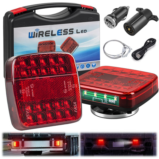 Pleysyncz Wireless Trailer Lights Magnetic  Wireless Tail Lights For Trailer  With 7 Pin Plug  Brake Turn Signal Hazard Warning Light  Ip67 Waterproof  For Truck  Rv  Boat  Tractor (Red)