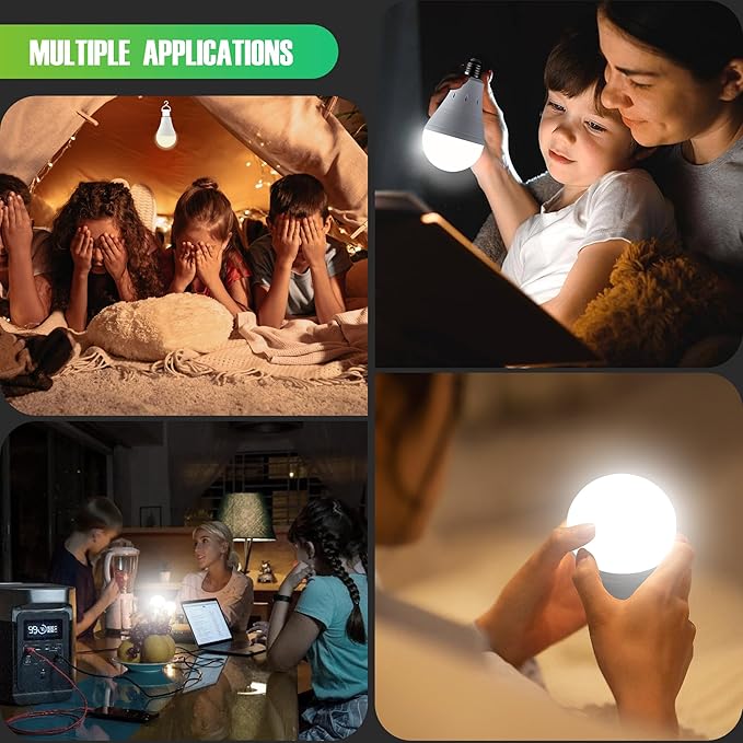 10 Pack Rechargeable Emergency Light Bulbs, Battery Powered Energy Efficient LED Light Bulb 6000K Daylight E26 120 Volt 9W 60W Equivalent with 1200mAh for Home Power Outage Camping Hurricane