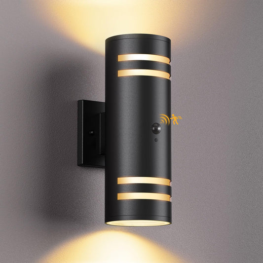 Shlmr Motion Sensor Outdoor Lights  Modern Dusk To Dawn Outdoor Lighting Wall Mount With Bulbs  Black Exterior Sconce Aluminum Up And Down Waterproof Motion Detector Lights For Outside  Etl Listed