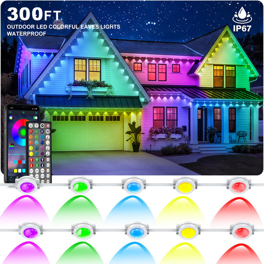 Inzidol Permanent Outdoor Lights 300Ft Rgb Eave Light Ip67 Waterproof Lighting For House Smart Led With App/Remote Control For Outdoor Decor Garden Decor Party Holiday
