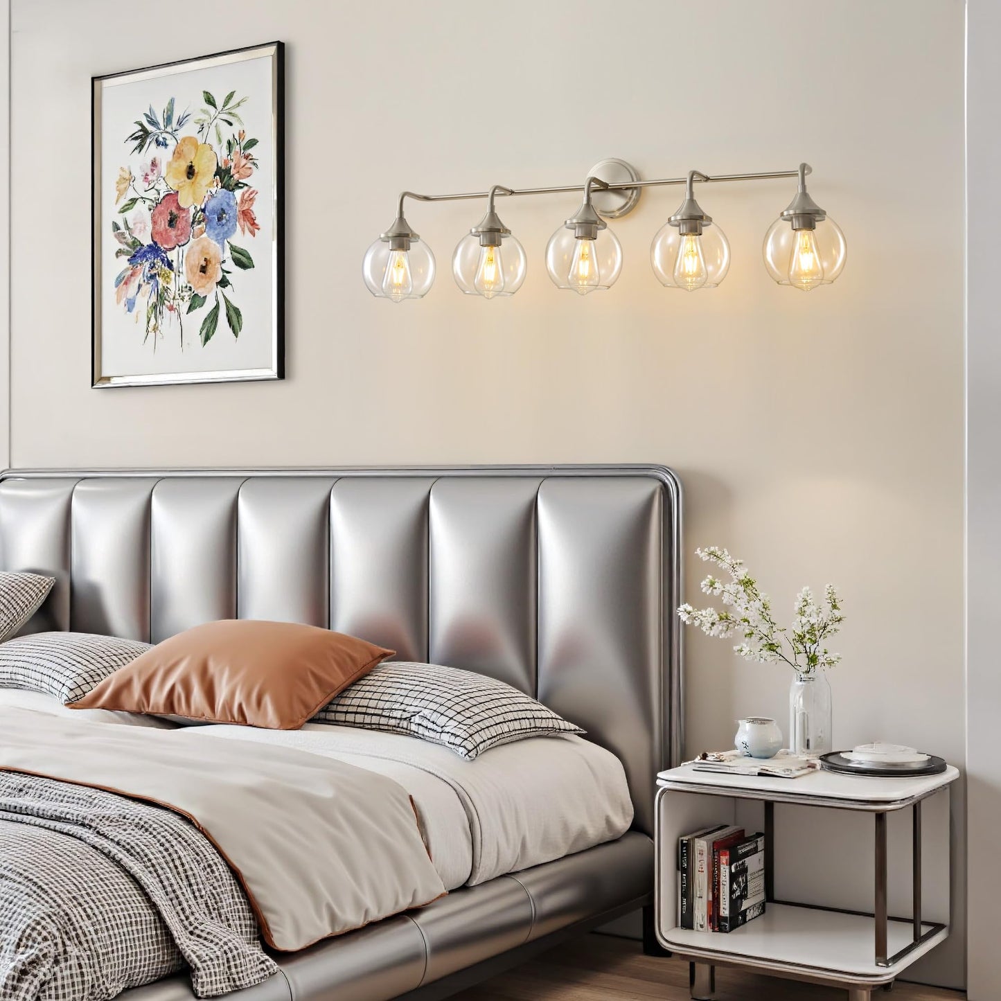 Gednbo Bathroom Vanity Lights With Clear Glass Shade  E26 Base  Vanity Lighting Fixtures Over Mirror  39 Inch Vanity Lights For Bathroom (Exclude E26 Bulb) (Brushed Nickel  5-Lights)