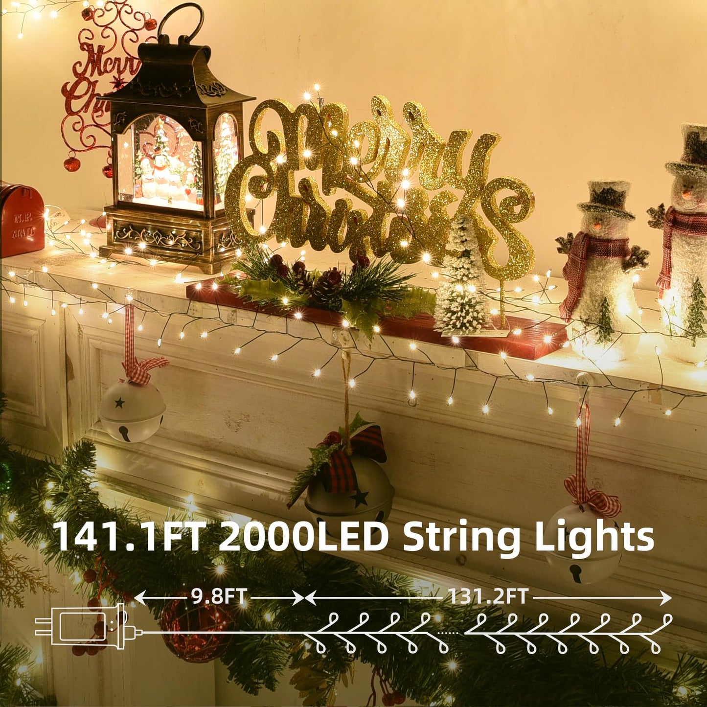 Lycklig Fairy Lights Plug In 130Ft 2000Led Warm Christmas Wreath Twinkle Lights With Timer Remote Waterproof Fire er Firefly Cluster String Light For Bedroom Graland Party Tree Decor Black Wire