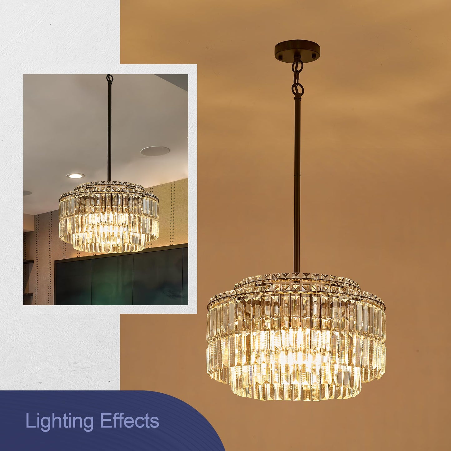 Lighceac Modern 17.6 Black Crystal Chandelier Ceiling Light Fixtures For Dining Room stylish Glam 8-Light Crystal Chandeliers Lighting For Bedroom Entryway Hallway Living Room Kitchen Island Foyer