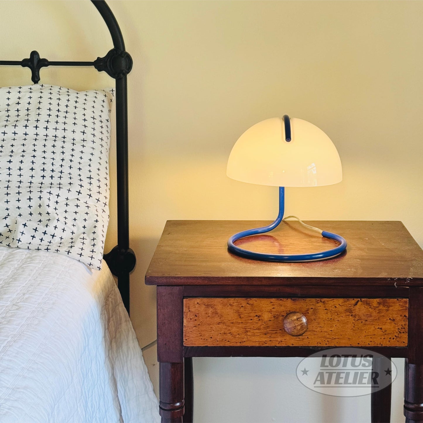 Lotus Atelier Blue Bauhaus Light | Retro Mushroom Table Lamp For Room Aesthetic Modern Lighting For Bedroom | Mid Century Modern | Living Room Decor & Bedroom Decor (10.5 H X 9.5 W) (Blue)