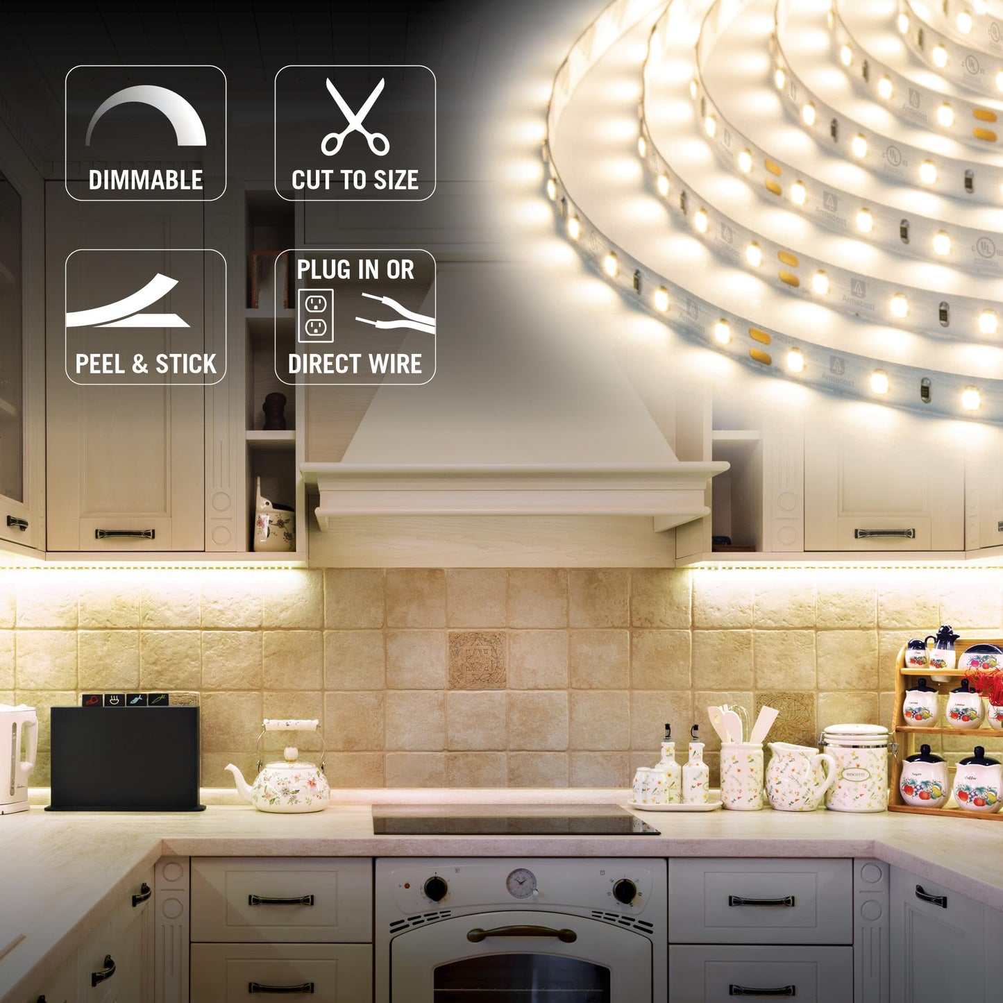 Armacost Lighting LED Tape Light Kit, 4000K Dimmable, 16.4 ft, White, Model 425502