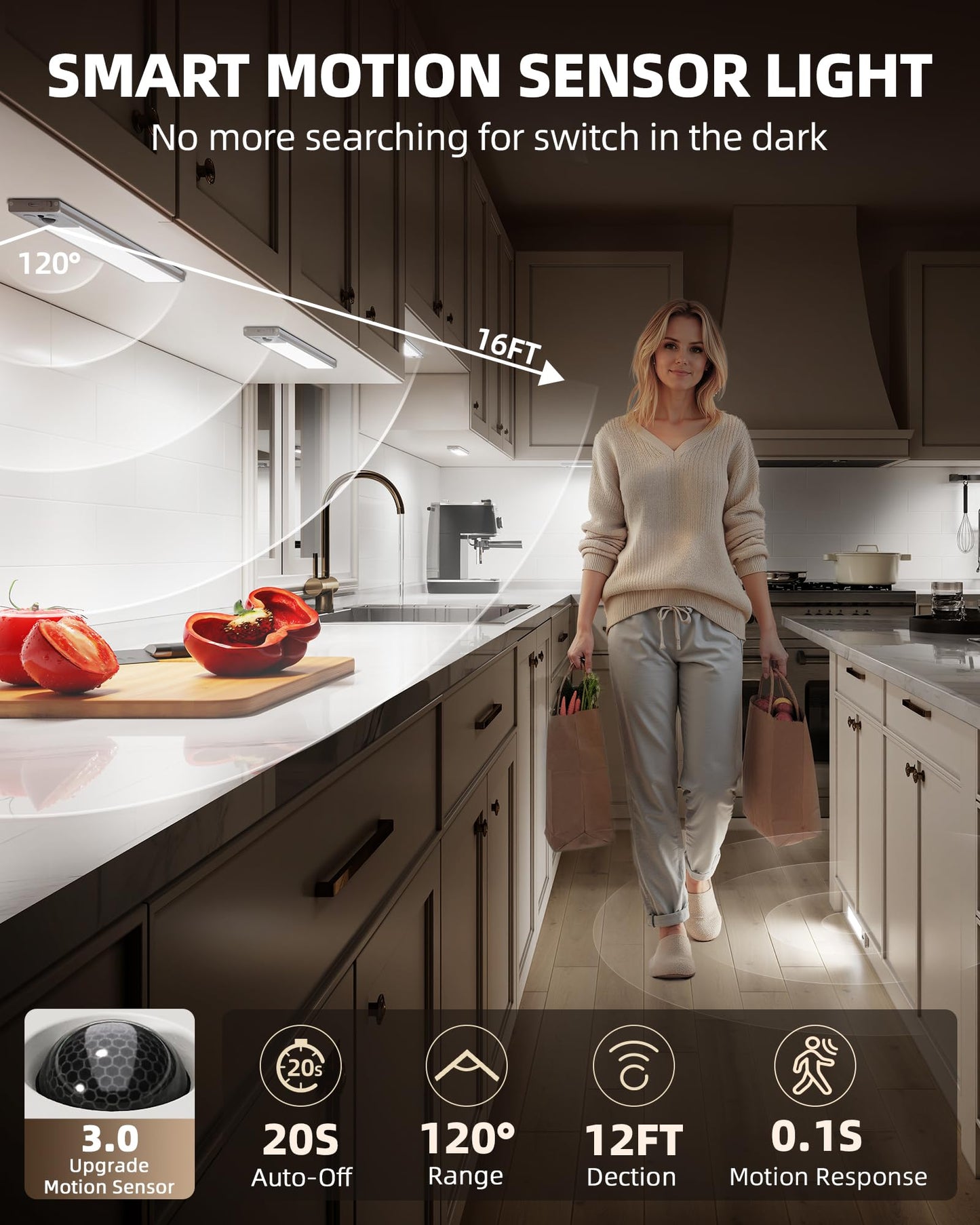 Ezvalo 5 Pack Under Cabinet Lighting  3200Mah Rechargeable Motion Sensor Light  12Inch Magnetic Closet Lights With Dimmable & 3 Color Temps  Wireless Motion Activated Lights With Remote For Kitchen