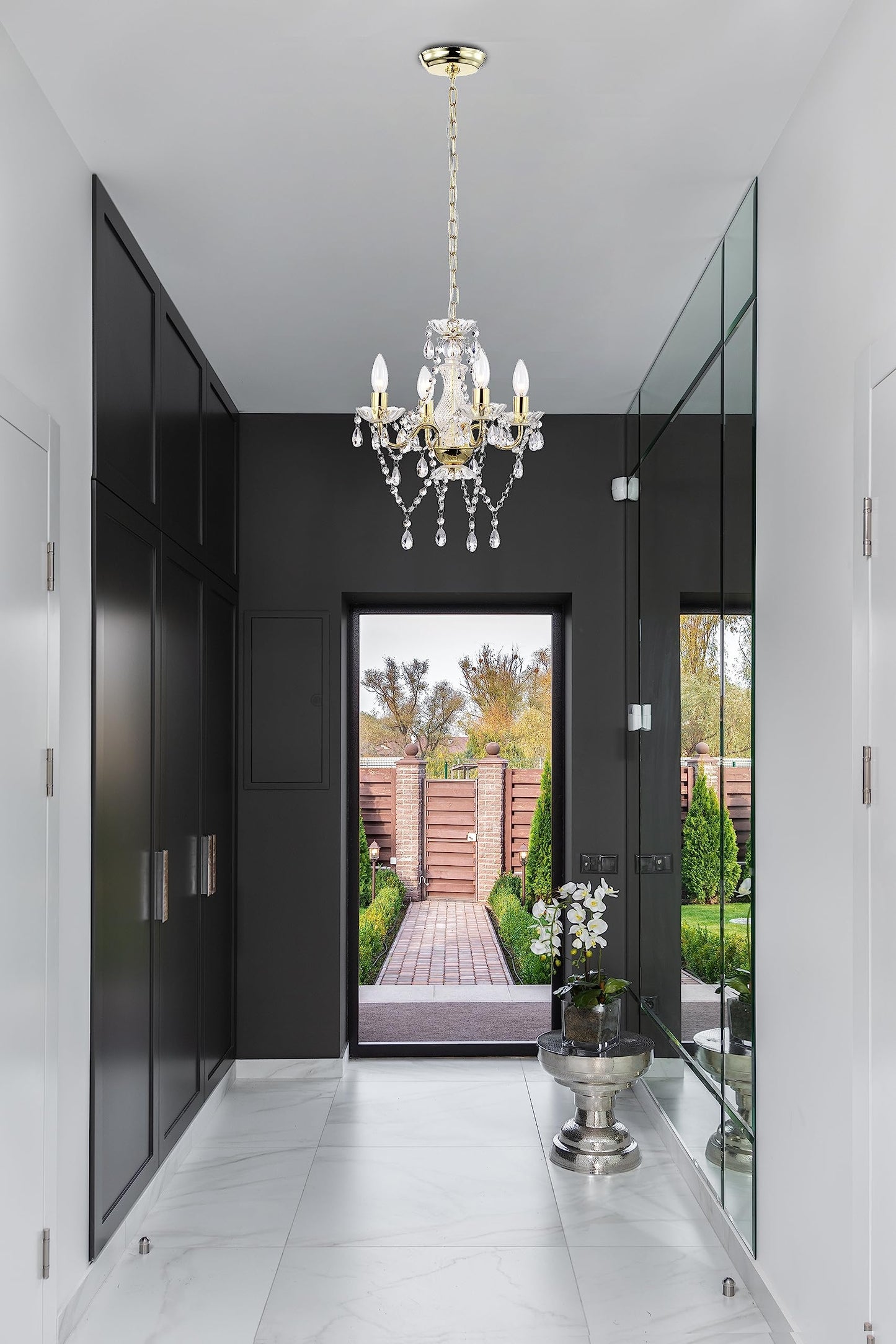 LaLuLa Mini Crystal Chandelier Lighting, 4-Light, Gold Metal, Modern Design for Dining Room