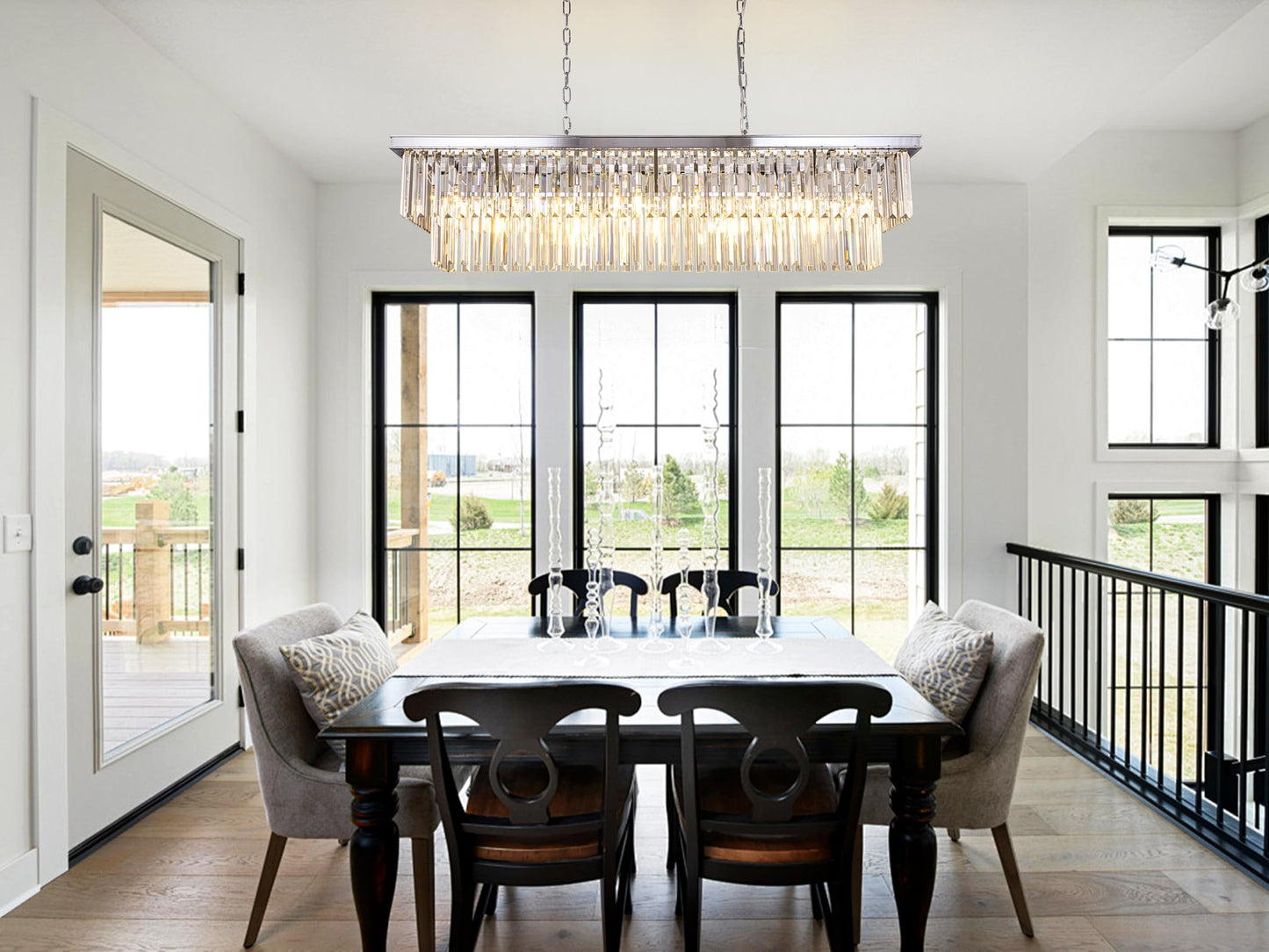 Wellmet 9-Light Crystal Chandelier 34.5 Inch  Contemporary Modern Chandeliers Adjustable For Living Room  Dining Room  Pool Table Light  Kitchen Island Lighting (Chrome  47 Inches)