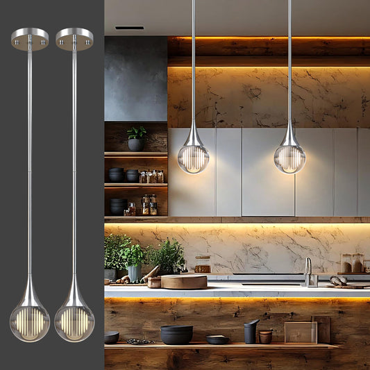 2-Pendant Lights Kitchen Island  Chrome Silver Globe Crystal Ceiling Hanging Light Fxitures  Led Light Fixtures Metal Rod Ceiling Glass Pendant Lighting For Kitchen Island Dining Room Bar