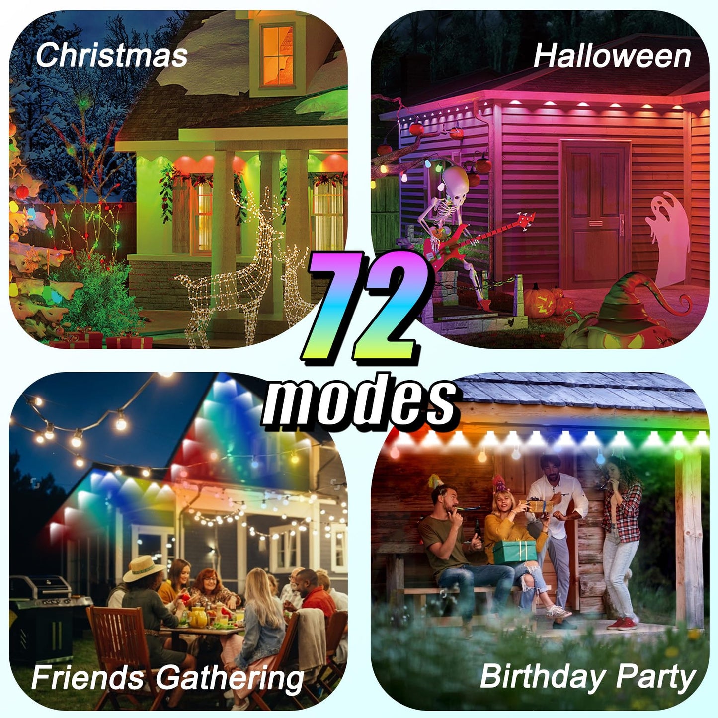 Yffshlcs Permanent Outdoor Lights  200Ft Outdoor String Light Smart Rgb With 72 Scene Modes  Ip67 Waterproof Holiday Lights For Outside  App And Remote Control Party Holidays