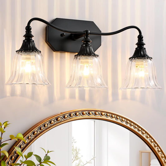 Lmnlvn Bathroom Vanity Black Vintage Light Fixture  3 Lights Bathroom Lighting Matte Antique Brass Finish With Crystal Glass Shade  Black Vintage Vanity Light For Bathrooms