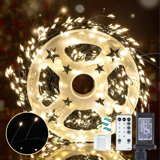 Lycklig Fairy Lights Plug In 32.8Ft 500Led Warm Christmas Wreath Twinkle Lights With Timer Waterproof Remote Fire er Firefly Cluster String Light For Bedroom Graland Party Tree Decor Black Wire