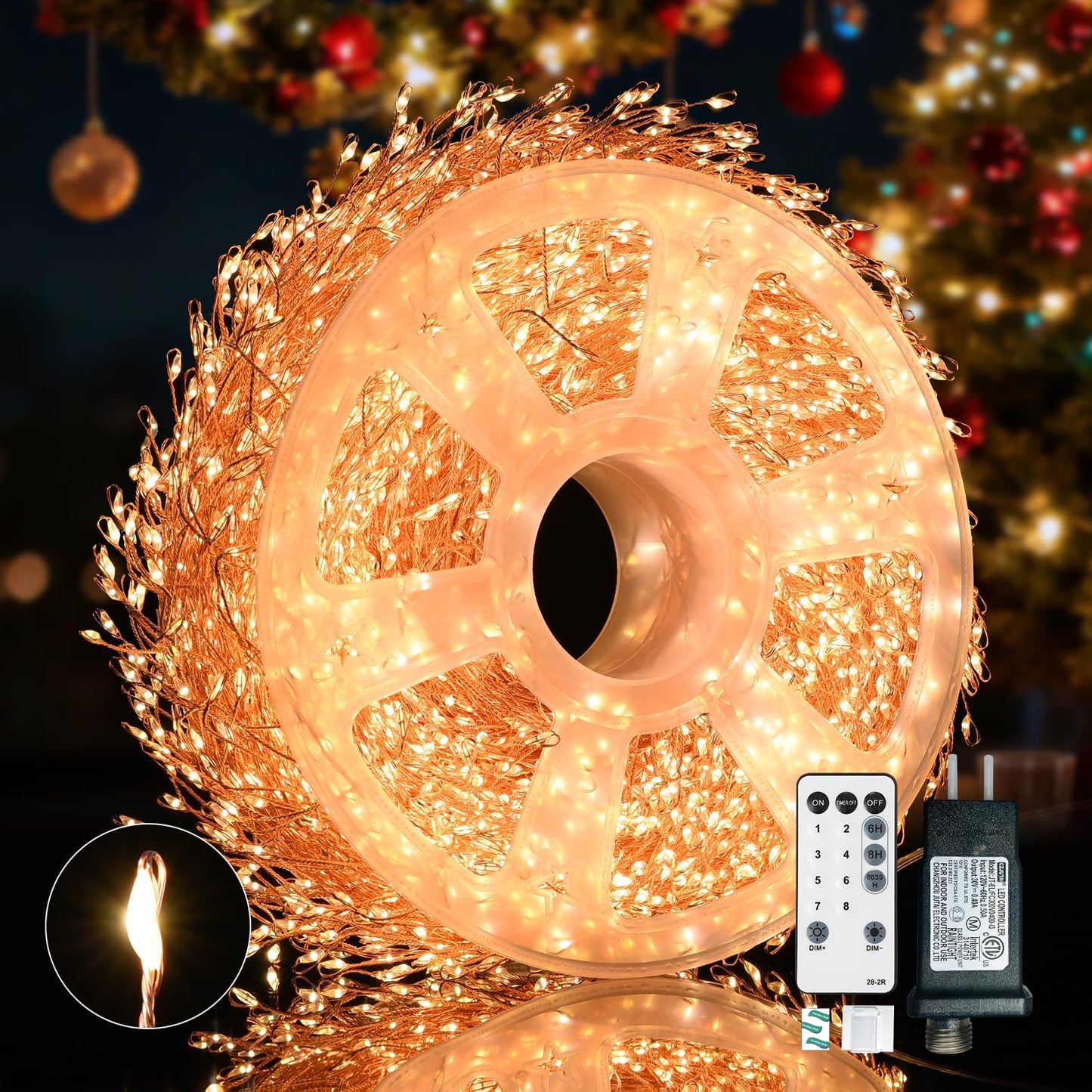 Dailyart Fairy Lights Plug In  3000 Led Cluster Lights With Timer 195Ft Waterproof Warm Twinkle String Light With Remote For Bedroom Wreath Garland Window Wedding Christmas Tree Decoration Gold Wire