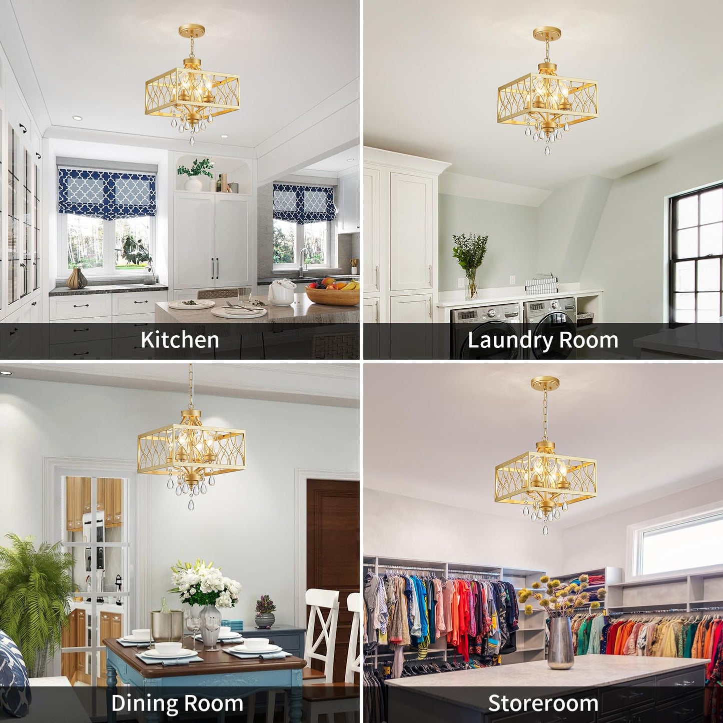 Farmhouse Crystal Chandelier Gold Modern K9 Crystal Ceiling Chandelier Lighting Fixture  Hanging Pendant Light Fixture  Kitchen Island Lighting For Dining Room Living Room Entryway Bedroom Hallway