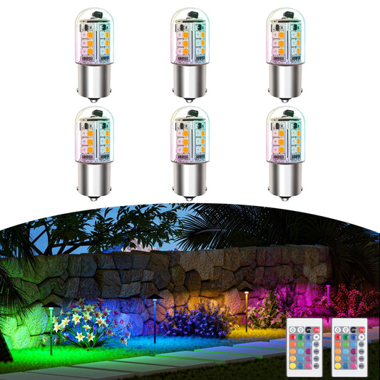 Makergroup Rgb Ba15S Led Bulbs 12V Color Changing  1141 1156 S8 Sc Bayonet Single Contact Base  Warm White+15 Multi-Colors And Dimmable  Weatherproof For Outdoor Low Voltage And Rv Lighting 6-Pack