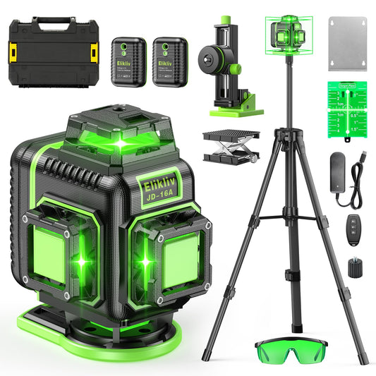 Laser Level 360 Self Leveling with Tripod, Elikliv 4D Laser Level, 165Ft Green Laser Level Lines Tool, 4x360° Cross Line Laser for Construction, Picture Hanging, Floor Tile, Renovation