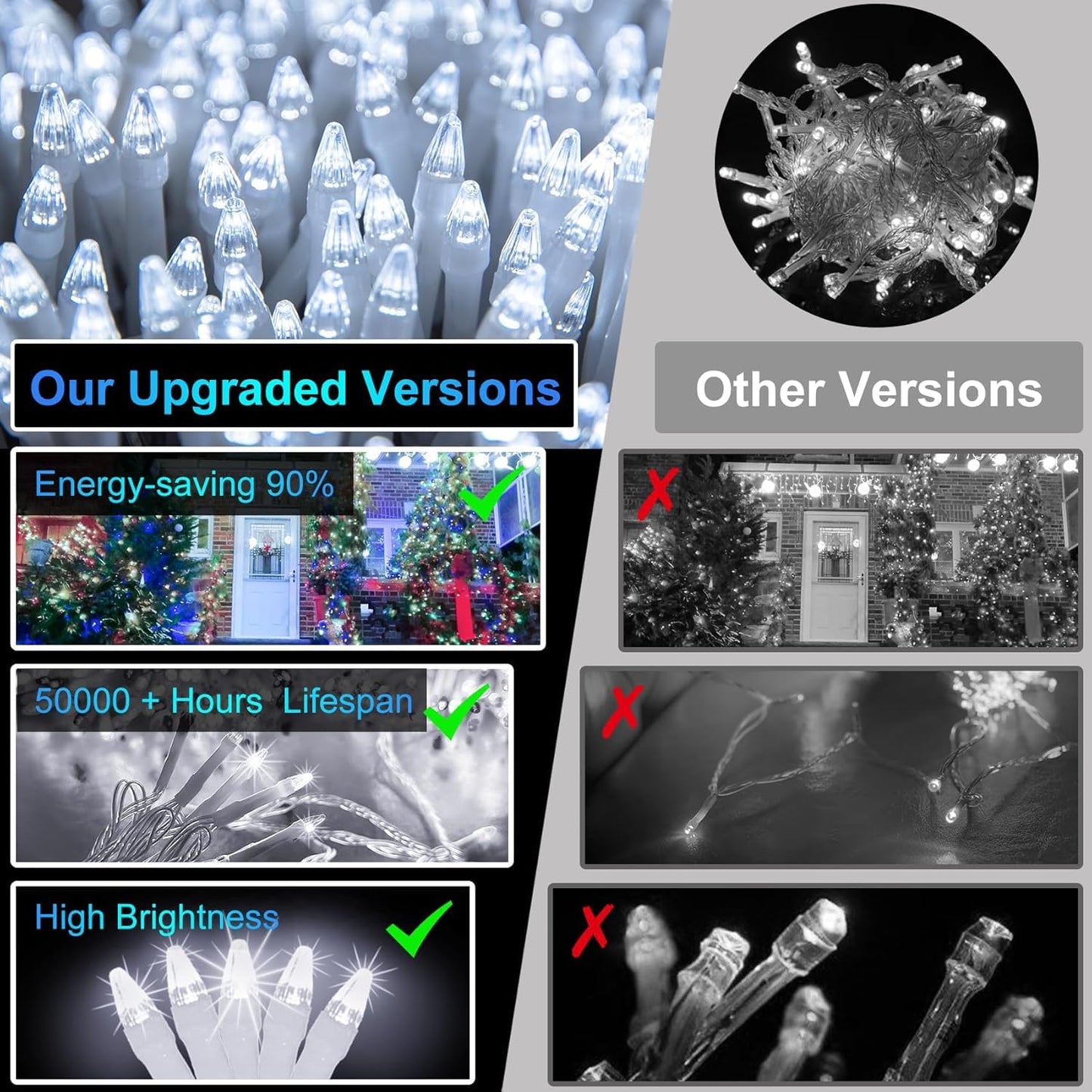 1500 Led 470Ft Christmas String Lights  12 Modes And Timer Memory Dimmable  Plug In Outdoor Waterproof Clear Wire Twinkle Fairy Light For For Xmas Yard Tree Wedding Party Outside Decor (Cool White)