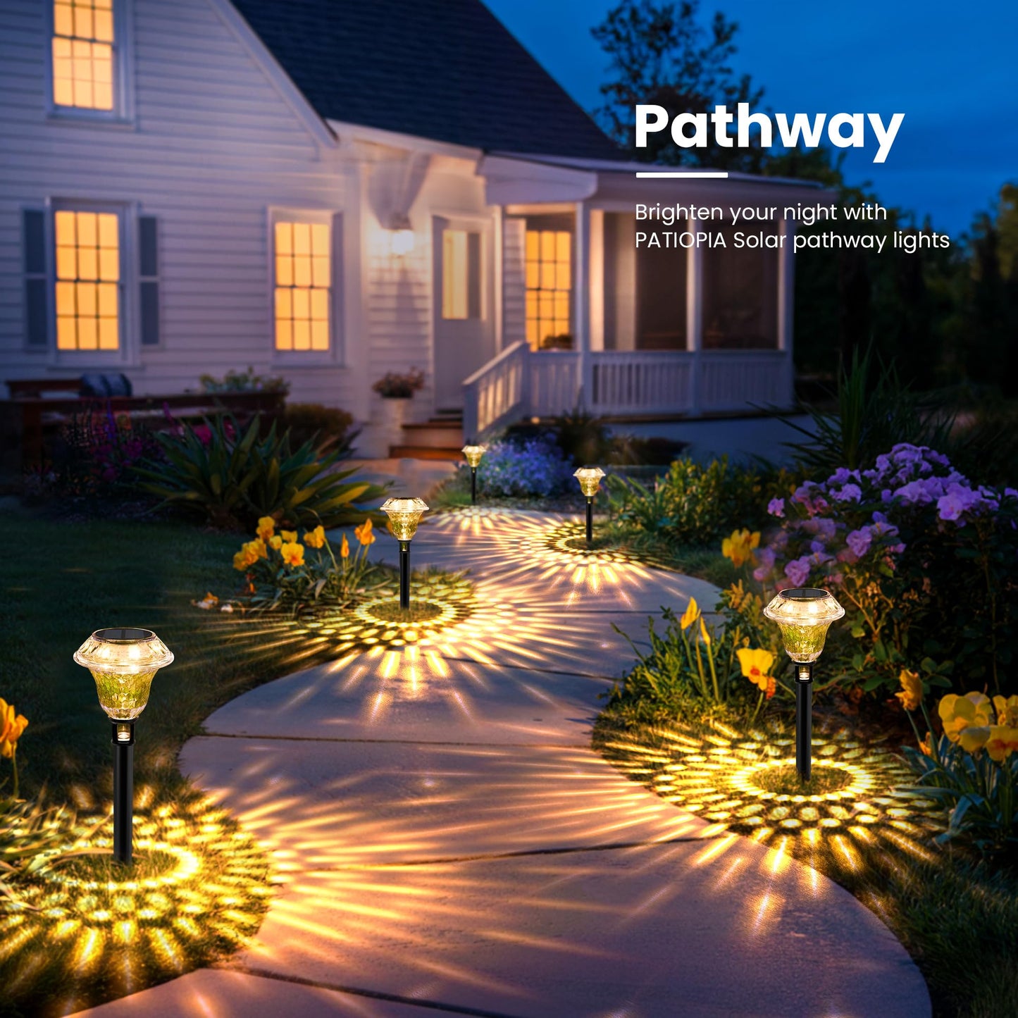 Patiopia Solar Pathway Lights Garden Decor For Yard  Solar Garden Lights For Outside Waterproof Landscape Lighting  Garden Decorative For Walkway  Driveway  Yard  Landscape  Lawn (8 Pack Warm White)