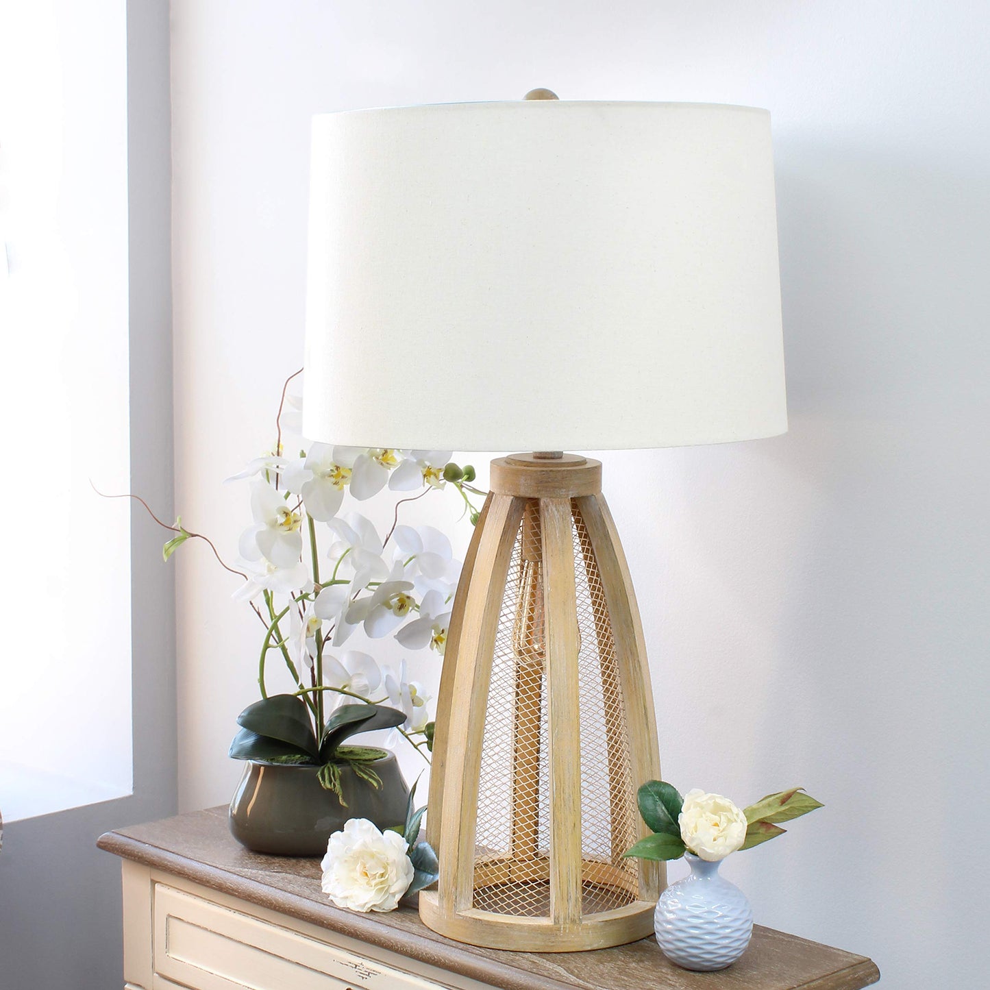 Elegant Designs LT3309-NWD Table Lamp, 2 Light, Vintage Farmhouse Style, Wood, Natural Wood Finish