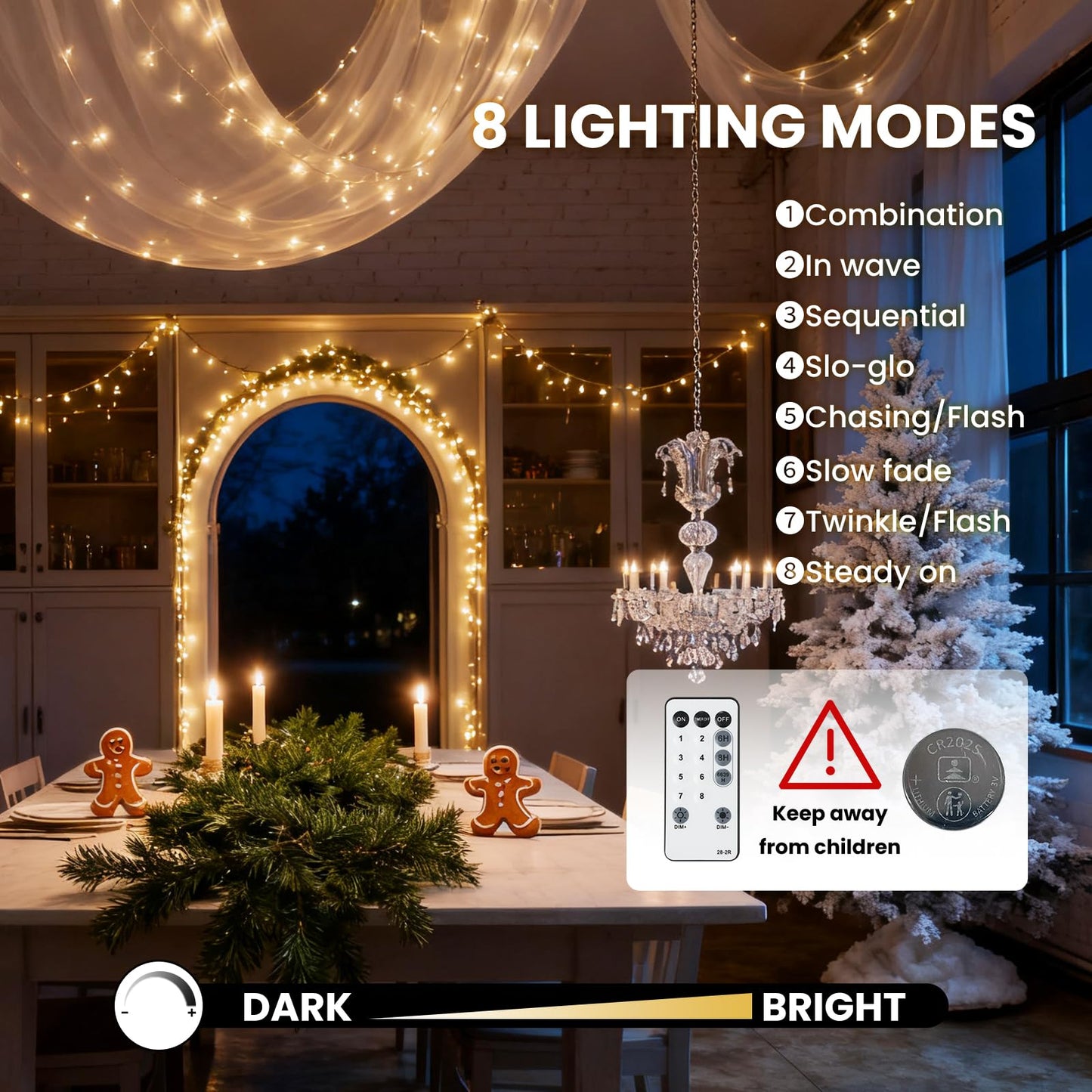 Dailyart Fairy Lights Plug In  2000 Led Twinkle String Light With Remote 130Ft Waterproof 8 Modes Warm Cluster Lights With Timer For Bedroom Wreath Window Wedding Christmas Tree Decoration Black Wire