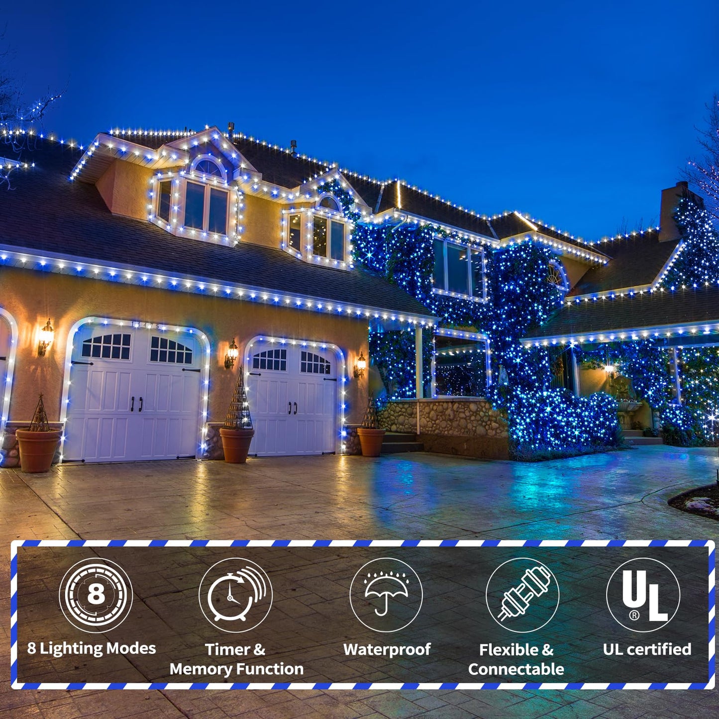 100Ft Led Rope Lights Outdoor  720 Led Connectable And Flexible Tube Lights With 8 Modes  Waterproof Led Rope Lighting For Garden Patio Bedroom Party Pool Indoor Outdoor Christmas Decor (White & Blue)