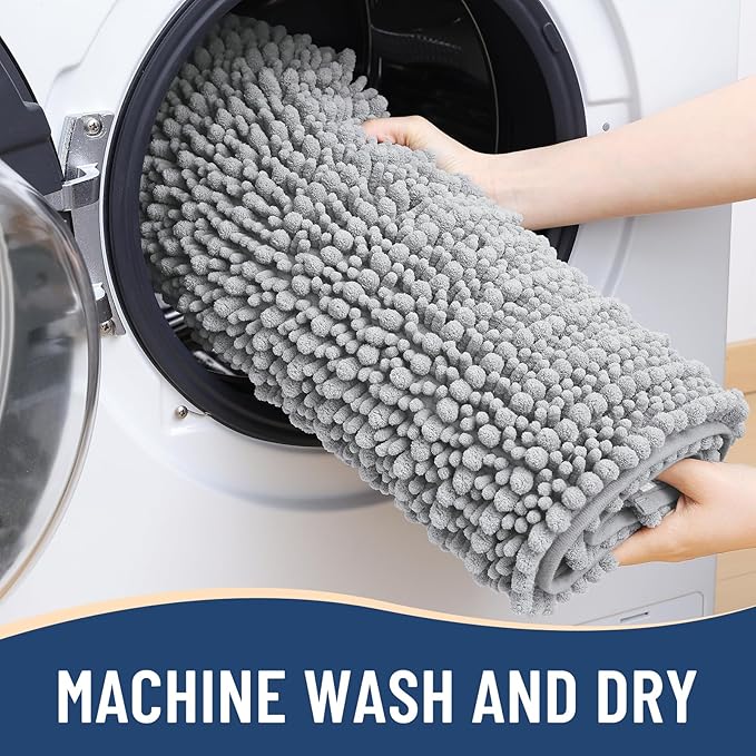 Arotive Luxury Chenille Bathroom Rug Mat, Extra Soft Thick Absorbent Shaggy Bath Rugs, Non-Slip Machine Wash Dry, Plush Bath Mats for Bathroom, Shower and Tub, 47x20, Light Grey