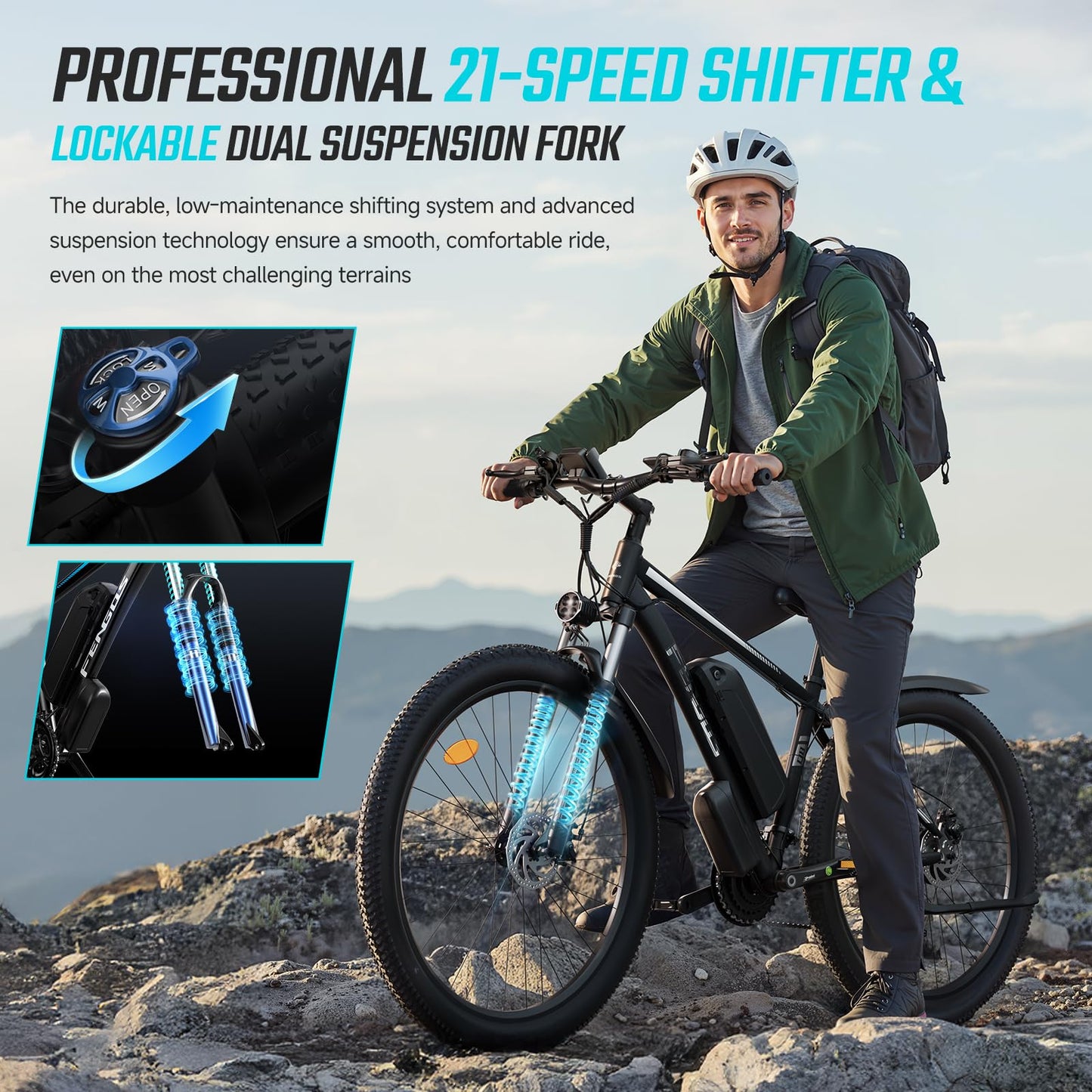 2000W Ebike for Adults, 80 Mile 32MPH Electric Mountain Bike, 48V 840WH Aluminum Electric Bicycle, 21-Speed Gears E Bike, Dual Disc Brakes with Brake Taillight, 27.5" Tire, Front Dual Suspension
