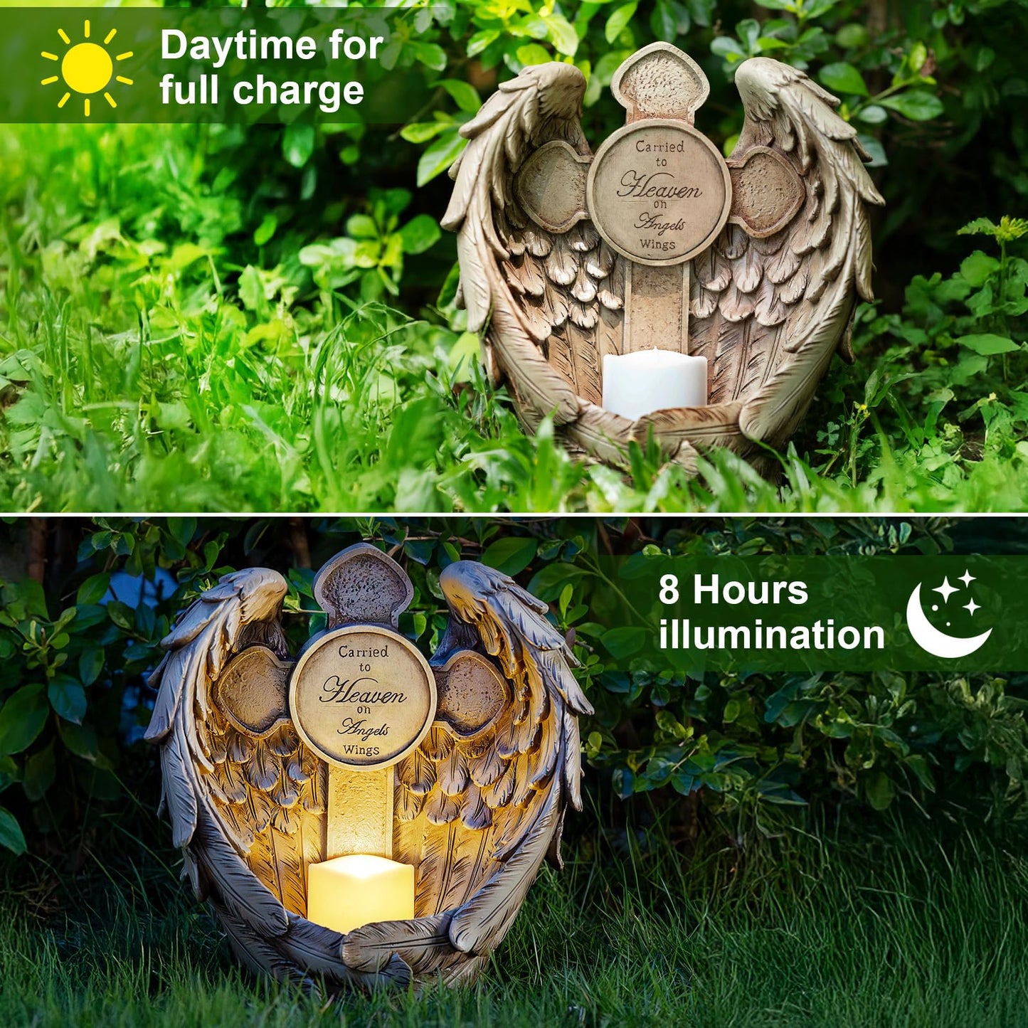 Candieslife 12 Solar Angel Wing Cross Garden Lights  Waterproof Memorial Grave Decorations Sympathy Gifts For Cemetery Outdoors Lawn Yard Home Patio Decor