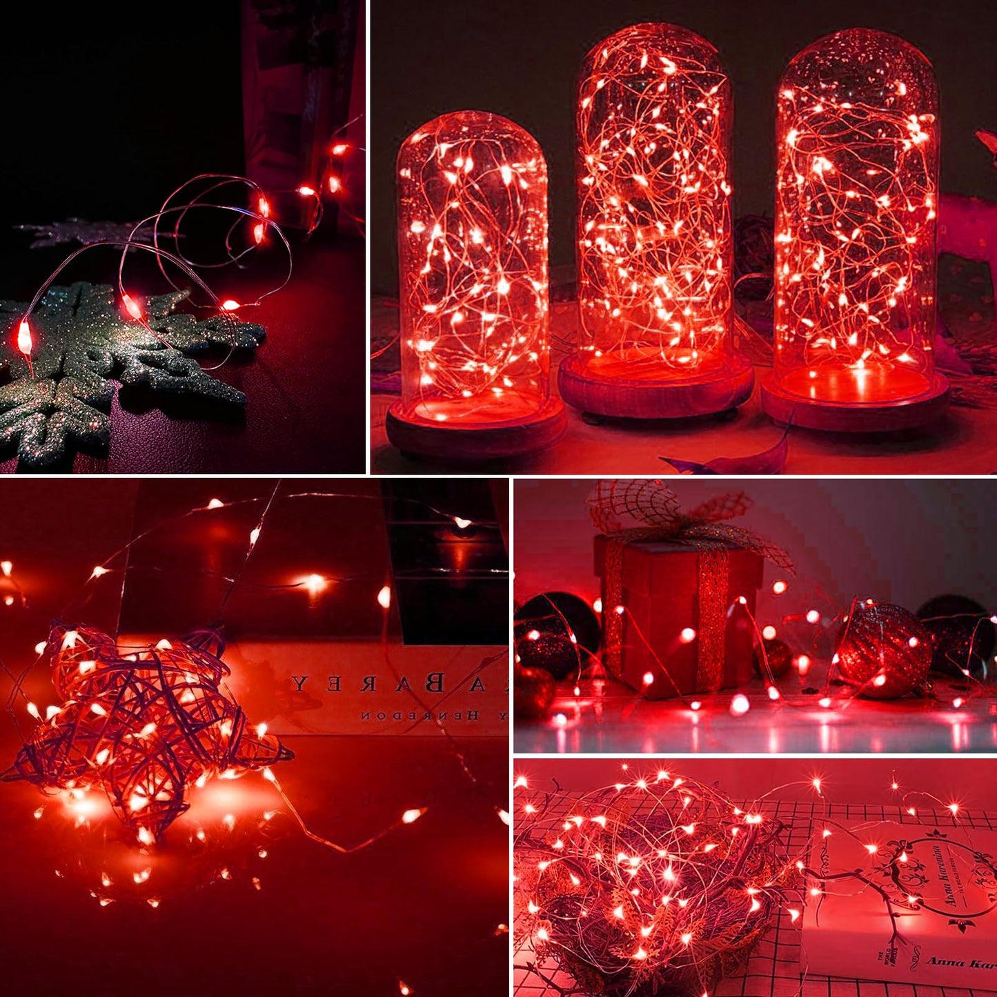 Aikei 100 Pack Led Fairy Lights Battery Operated  Mini String Lights Waterproof 7Ft 20 Led Firefly Starry Lighting 3 Modes For Wedding Party Bedroom Halloween Valentines Christmas Decoration Red