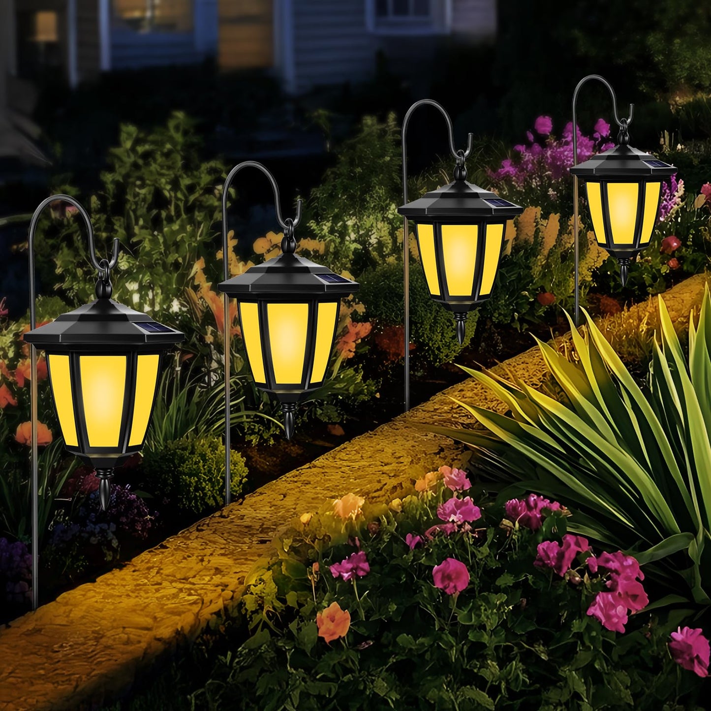 Viewsun 34 Inch Solar Hanging Lights  Shepherd Hook Lights With 4 Lighting Modes Waterproof Outdoor Decorative Solar Lantern Lights For Garden Decor  Patio  Backyard  Pathway  6 Pack