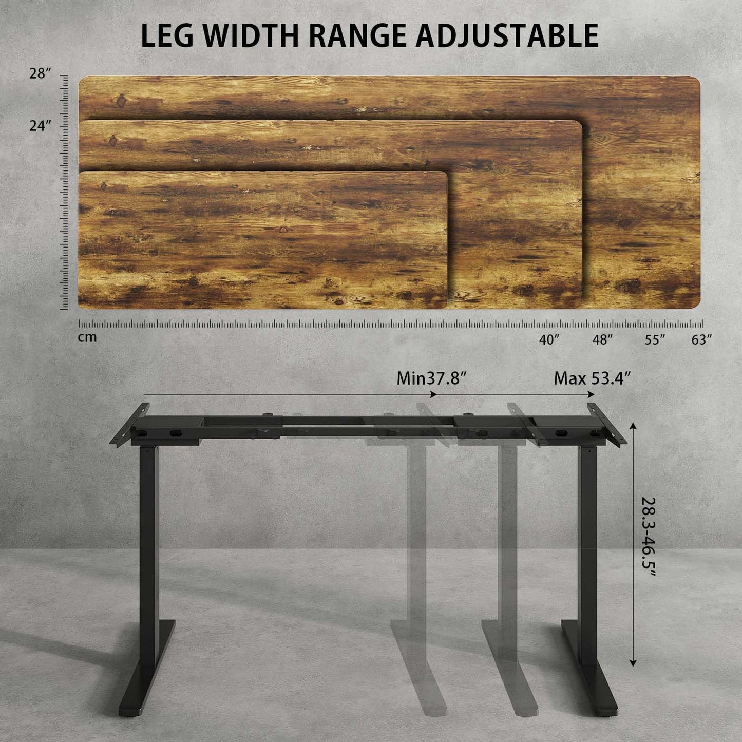 Gamork Dual Motor Electric Standing Desk Frame,Adjustable height and length,The maximum size it can accommodate is 63*28 inches for the tabletop,3 Preset Heights,Rated for 264 pounds of weight.Black
