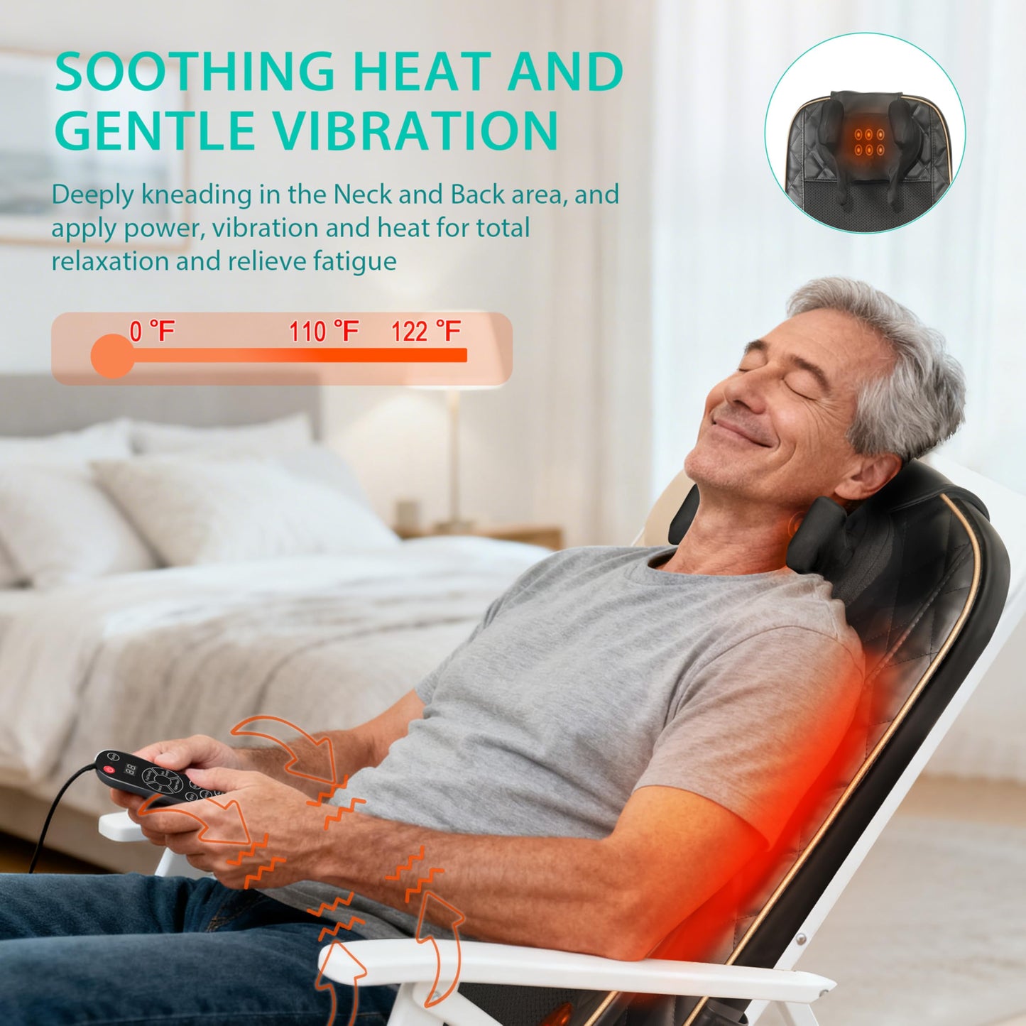MAIBOLE Shiatsu Neck and Back Massager with Heat: Adjustable Deep Tissue Massage Cushion for Full Back, Neck, Lumbar & Hips - Fits Office Chair, Recliner, Upgraded Version