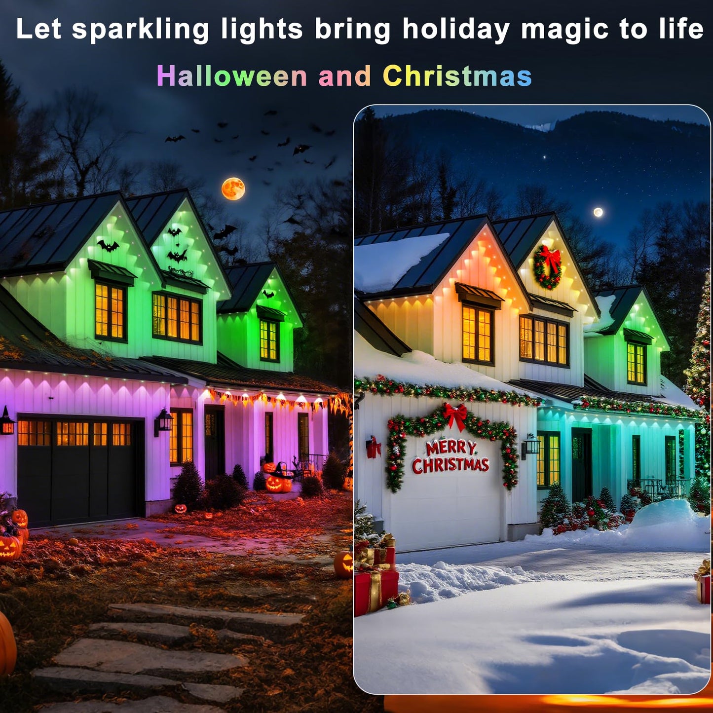 Yibulayin 400Ft Permanent Outdoor Lights Waterproof  Smart Rgb Eaves Lights With App/Remote Control  Diy Scene Modes  Led Outdoor Lighting For Christmas Holidays Daily Party House Roof Lighting