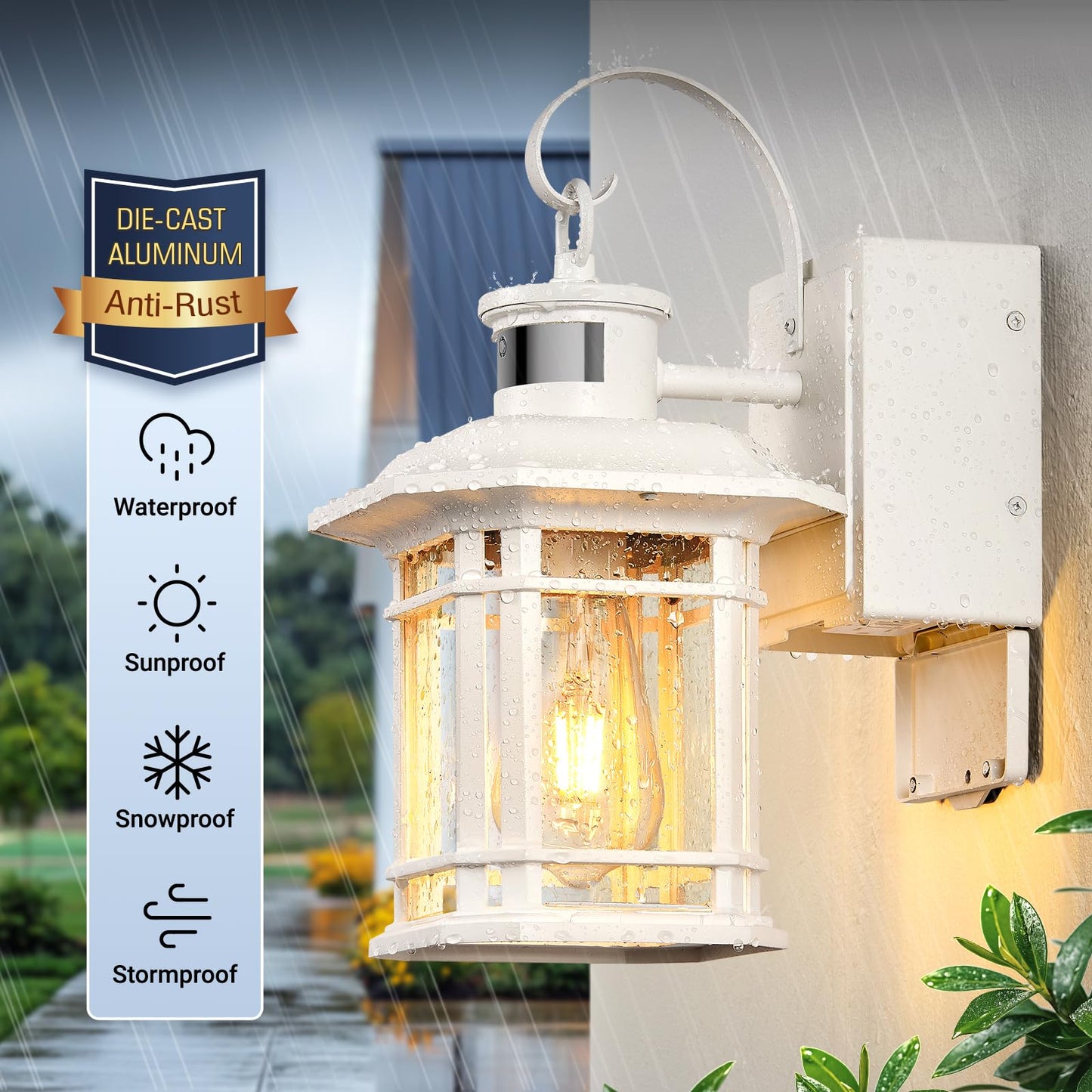 Opaxis 2 Pack White Porch Light With Gfci Outlet  3 Modes Motion Sensor Exterior Lighting Fixtures  Dusk To Dawn Outside Lights For House  Porch  Garage  Waterproof  Anti-Rust