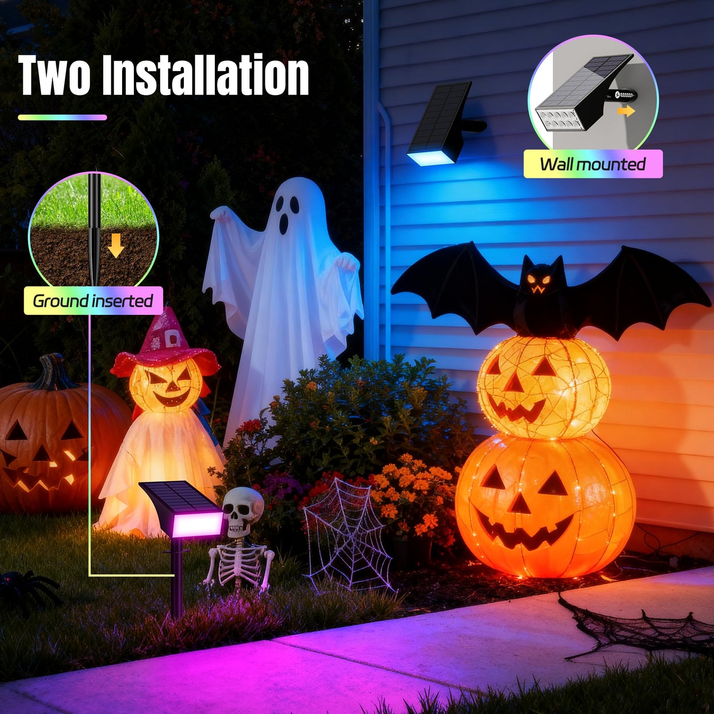 Wenaty Solar Spot Lights Outdoor Color Changing  [7 Mode/12 Pack] Christmas Landscape Spotlights  Solar Lights Outdoor Waterproof Led Powered Flood Light For Halloween Pathway Yard Garden Tree Walkway