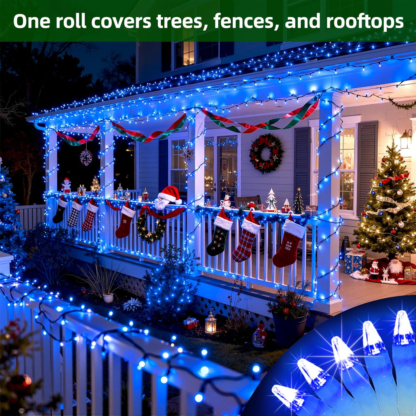 Quhuatu 750 Led Chrstmas Lights  240Ft Outdoor Christmas String Lights With 12 Modes  Blue Led String Lights With Timer Dimmable Waterproof For Outside Tree Fence Garden Xmas Wedding Party Decor Blue