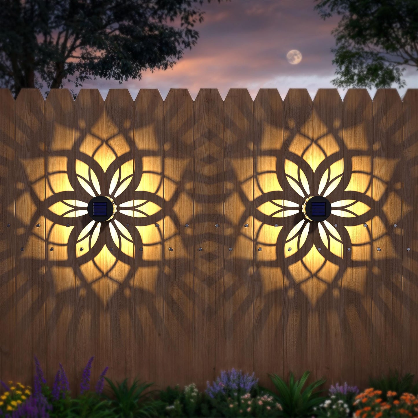 4 Pack Solar Fence Lights Metal Solar Powered Outdoor Wall Deck Step Lights Mandala Theme Waterproof Fence Light For Garden Post Patio Backyard Yard Decor  Gardening Gifts For Women Mom Grandma