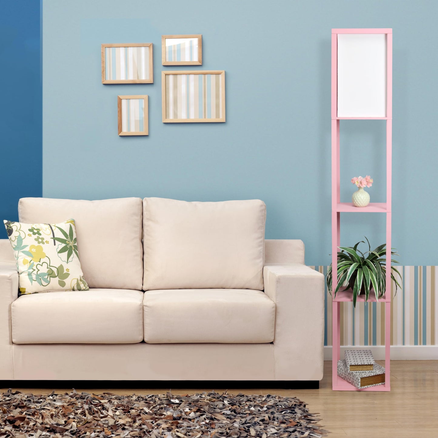 Simple Designs LF1014-LPK Floor Lamp, Etagere Organizer Shelf, Light Pink, No Bulb, Plastic