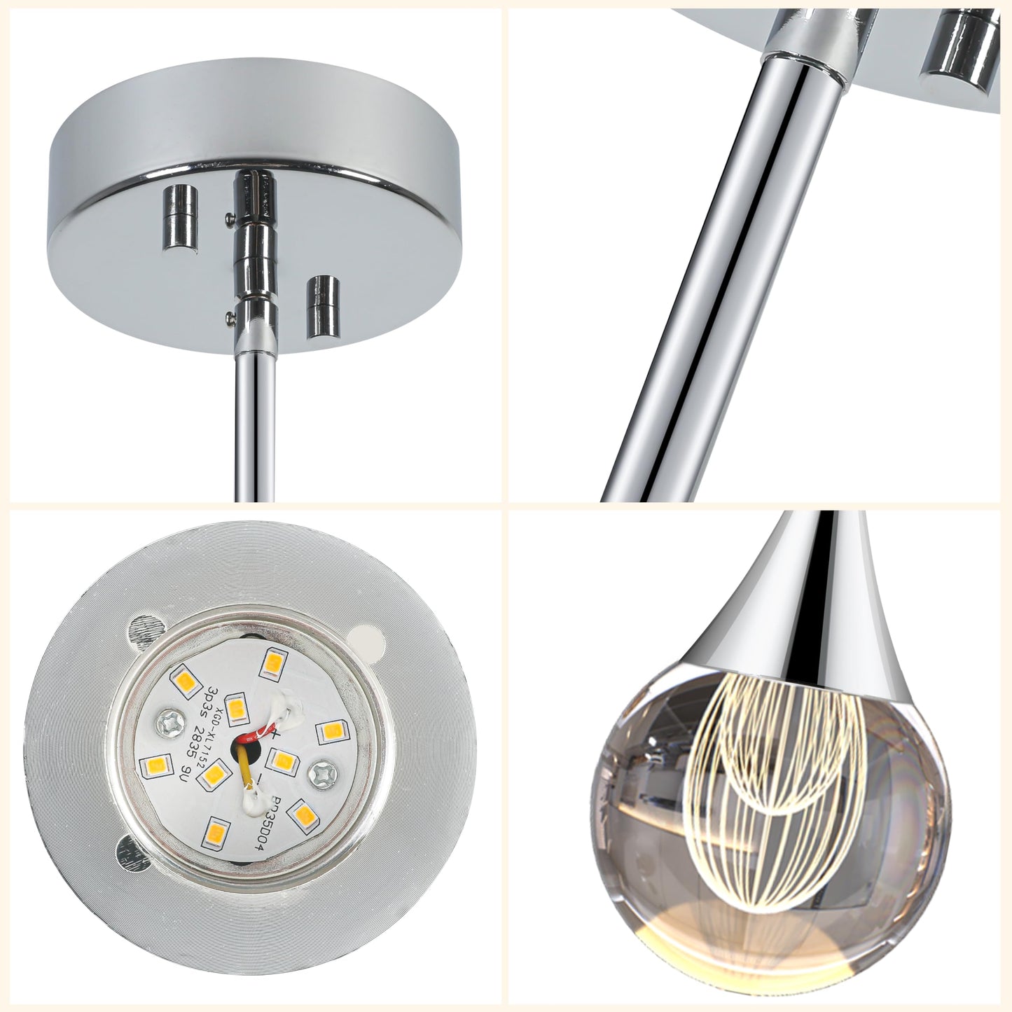 2-Pendant Lights Kitchen Island  Silver Crystal Globe Ceiling Hanging Light Fxitures  Led Light Fixtures Metal Rod Ceiling Glass Pendant Lighting For Kitchen Island Dining Room Bar