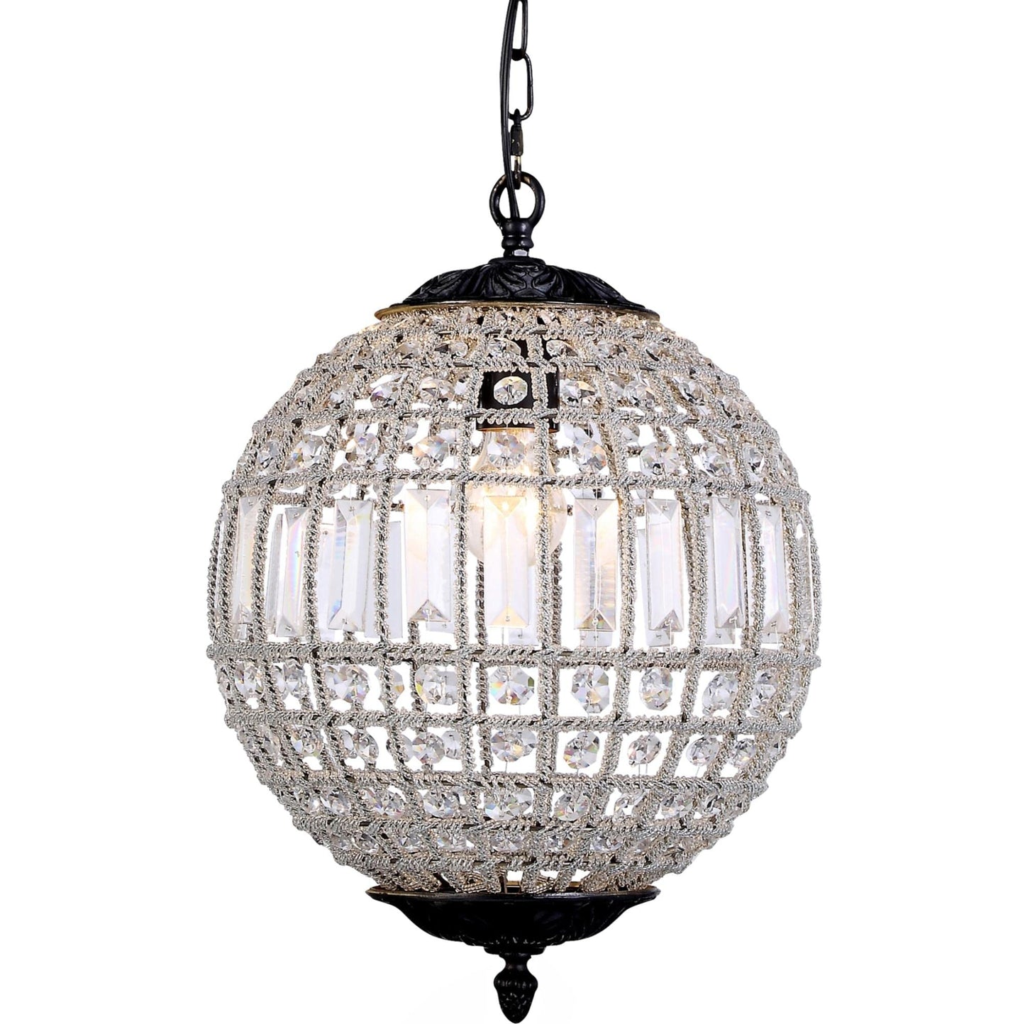 Elegant Lighting 1-Light Pendant Lamp, Royal Cut Crystal, 12in Depth x 18.5in Height, Dark Bronze Finish, Model 1205D12DB/RC