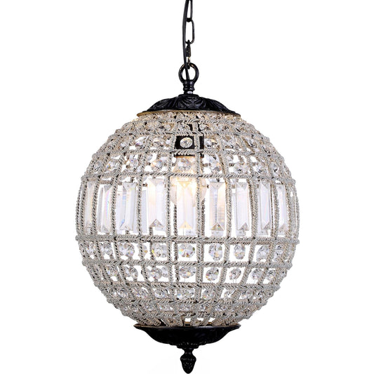 Elegant Lighting 1-Light Pendant Lamp, Royal Cut Crystal, 12in Depth x 18.5in Height, Dark Bronze Finish, Model 1205D12DB/RC