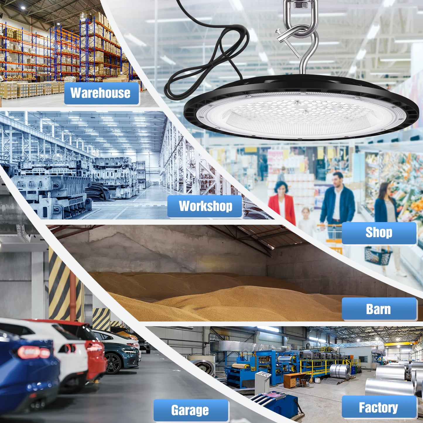 Yanycn 300W Ufo Led High Bay Light 120Vac 5000K Daylight Commercial Shop Bay Lighting Fixture 45000Lm [1300W Mh/Hps Equiv.] Us Plug Area Lighting For Warehouse/Barn/Gym/Factory/Workshop