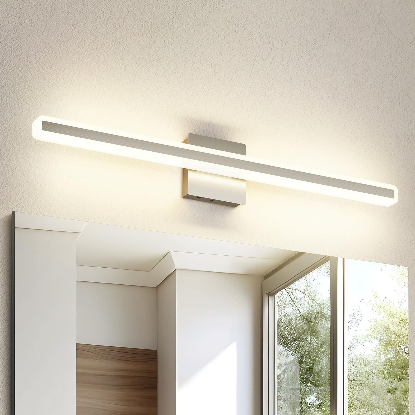 Jusheng Brushed Nickel Vanity Lights For Bathroom  5Cct Dimmable Vanity Light Bar  Modern Led Bathroom Lighting Fixtures Above Mirror 32 Inch 24W