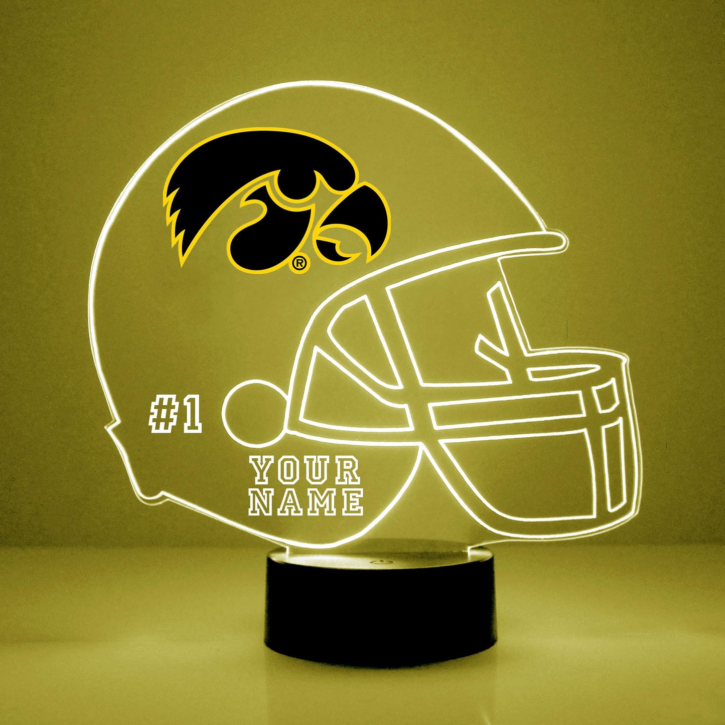 Custom University Of Iowa (Ui) Hawkeyes Football Helmet Led Sign Night Light Lamp With Remote  Personalized Name  Text  Officially Licensed From The Clc By Mirror Magic Gifts  Made In The Usa