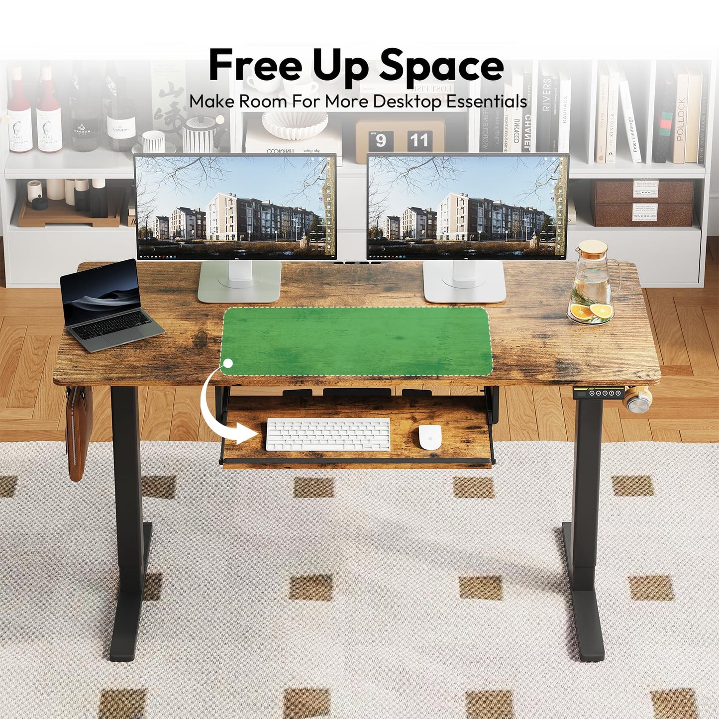 Gamork Electric Standing Desk with Keyboard Tray,48x24 inches Adjustable Height Stand Up Desk,3 Preset Heights,Equipped with Hooks,Raising Desks for Home Office and Computer Workstation,Black
